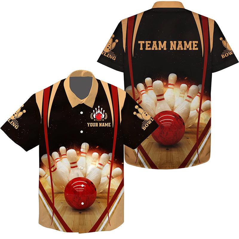 Bowling Hawaiian Shirt Custom Name Team Name, Black Vintage Bowling Personalized Shirt For Men Women, Team, Bowling Lovers, Bowlers - Amzanimalsgift