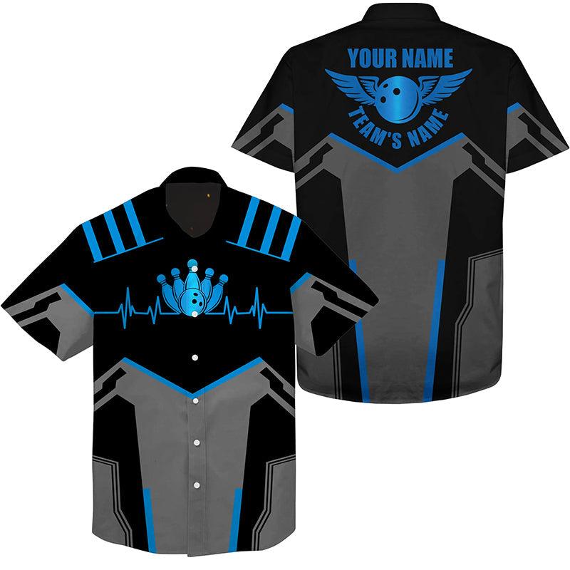 Bowling Hawaiian Shirt Custom Name Team Name, Blue Bowling Ball and Pins Personalized Hawaiian Shirt For Men Women, Team, Bowling Lovers, Bowlers - Amzanimalsgift