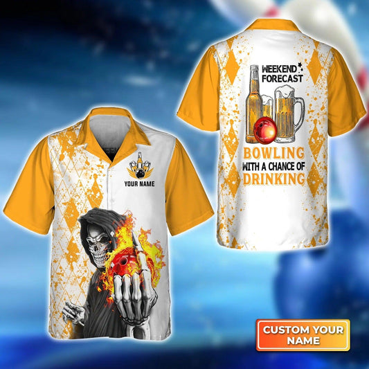 Bowling Hawaiian Shirt Custom Name - Weekend Forecast Bowling With A Big Chance of Drinking Personalized Aloha Hawaiian Shirt - Gift For Friend, Family, Bowling Lovers - Amzanimalsgift