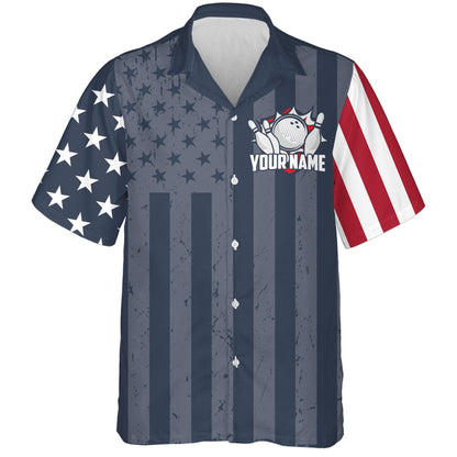 Bowling Hawaiian Shirt Custom Team Name And Name, American Flag Bowling Personalized Shirt For Men Women, Team, Bowling Lovers, Bowlers - Amzanimalsgift