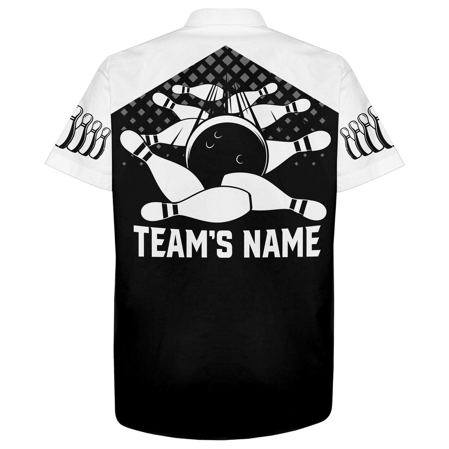 Bowling Hawaiian Shirt Custom Team Name And Name, Black White Bowling Personalized Shirt For Men Women, Team, Bowling Lovers, Bowlers - Amzanimalsgift