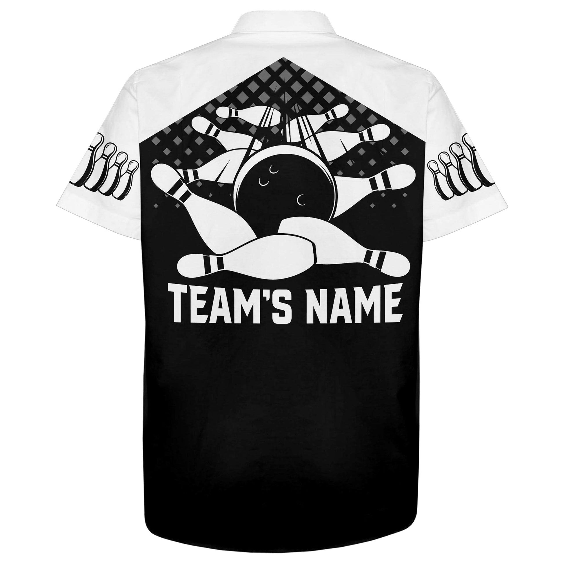 Bowling Hawaiian Shirt Custom Team Name And Name, Black White Bowling Personalized Shirt For Men Women, Team, Bowling Lovers, Bowlers - Amzanimalsgift