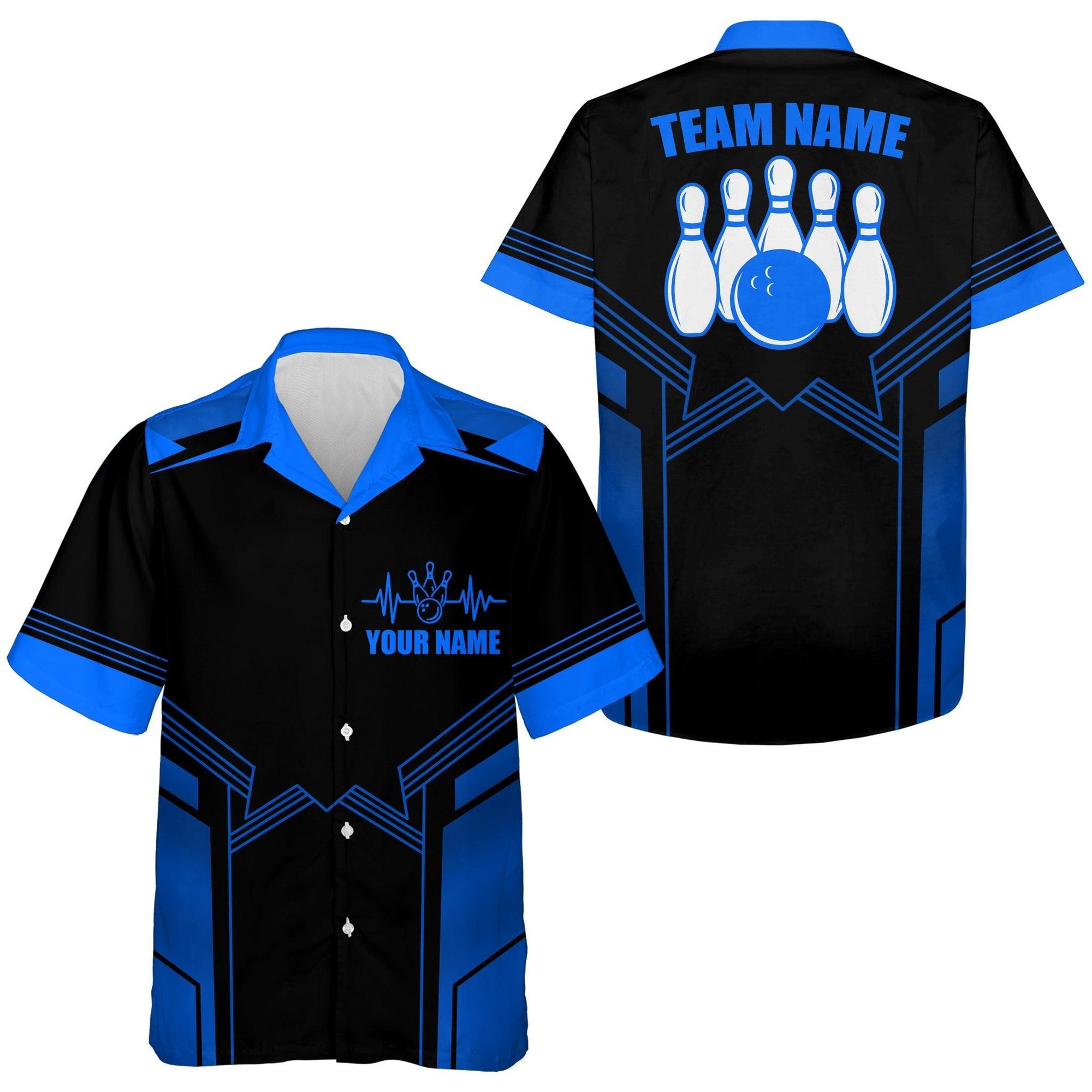 Bowling Hawaiian Shirt Custom Team Name And Name, Blue Bowling Personalized Shirt For Men Women, Bowling Lovers, Bowlers - Amzanimalsgift