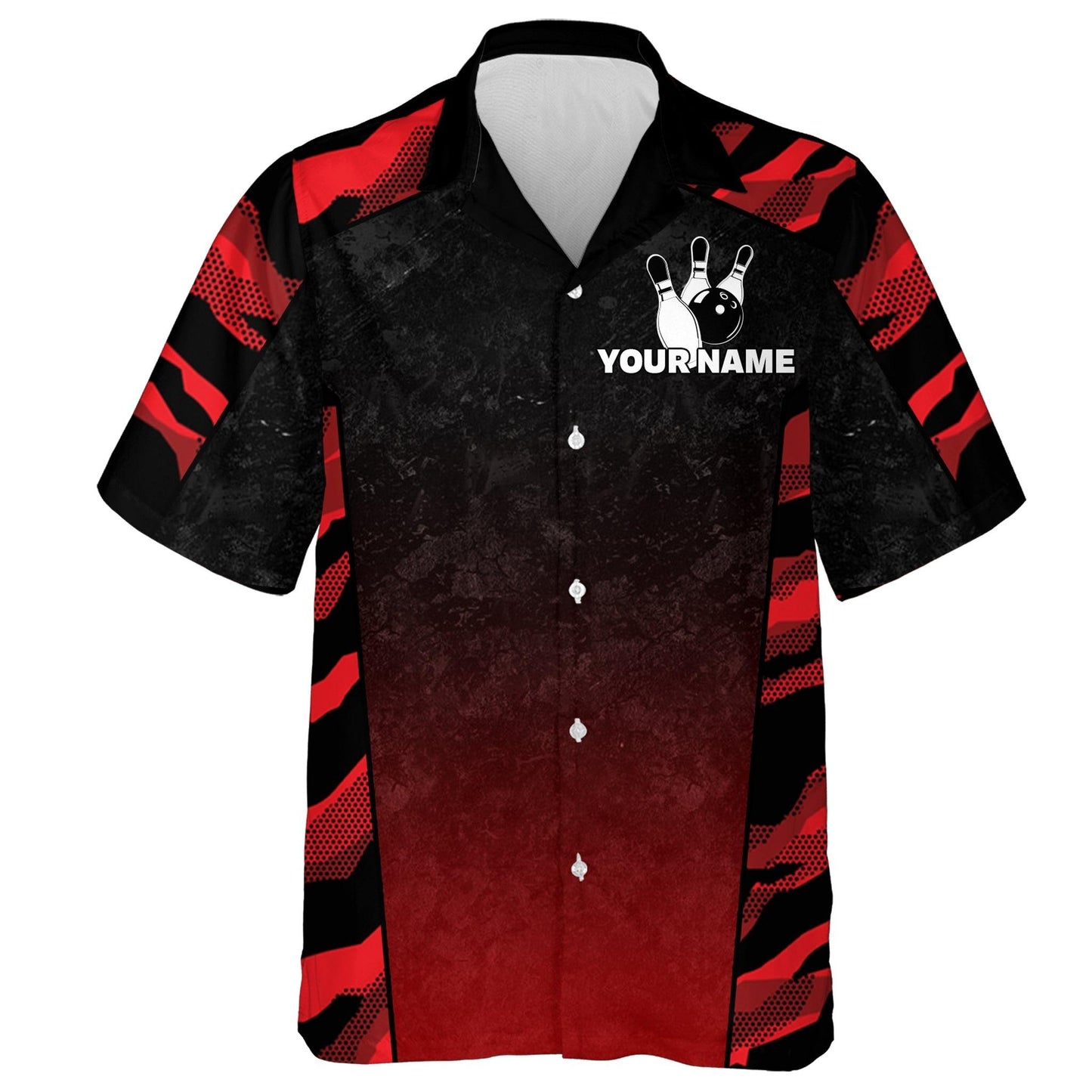 Bowling Hawaiian Shirt Custom Team Name And Name, Red Camo Strike Bowling Personalized Shirt For Men Women, Bowling Lovers, Bowlers - Amzanimalsgift