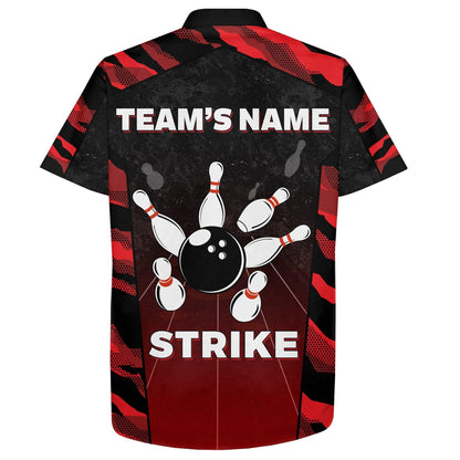 Bowling Hawaiian Shirt Custom Team Name And Name, Red Camo Strike Bowling Personalized Shirt For Men Women, Bowling Lovers, Bowlers - Amzanimalsgift