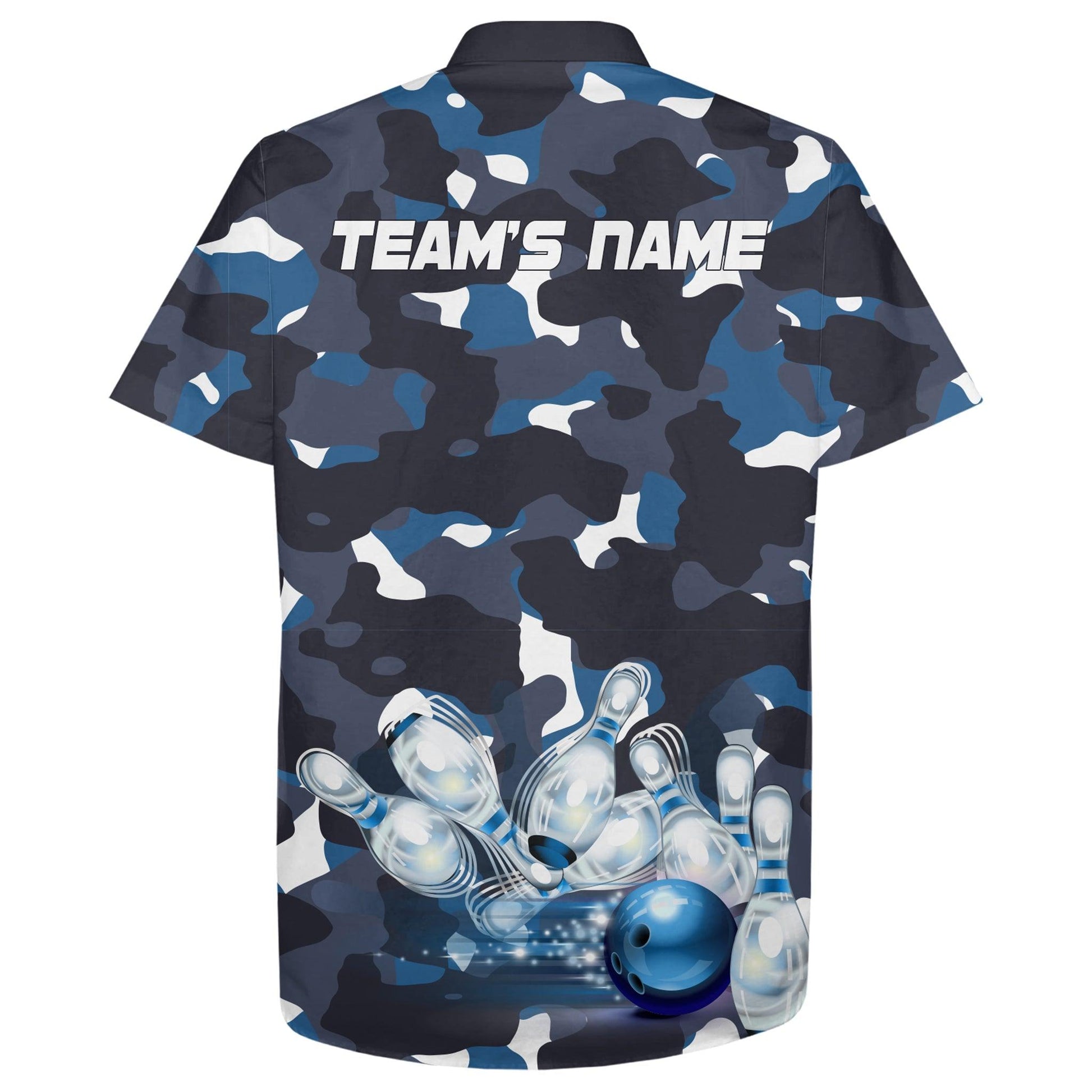 Bowling Hawaiian Shirt Custom Team Name, Blue Camo Bowling Personalized Shirt For Men Women, Team, Bowling Lovers, Short Sleeve Bowlers Jersey - Amzanimalsgift