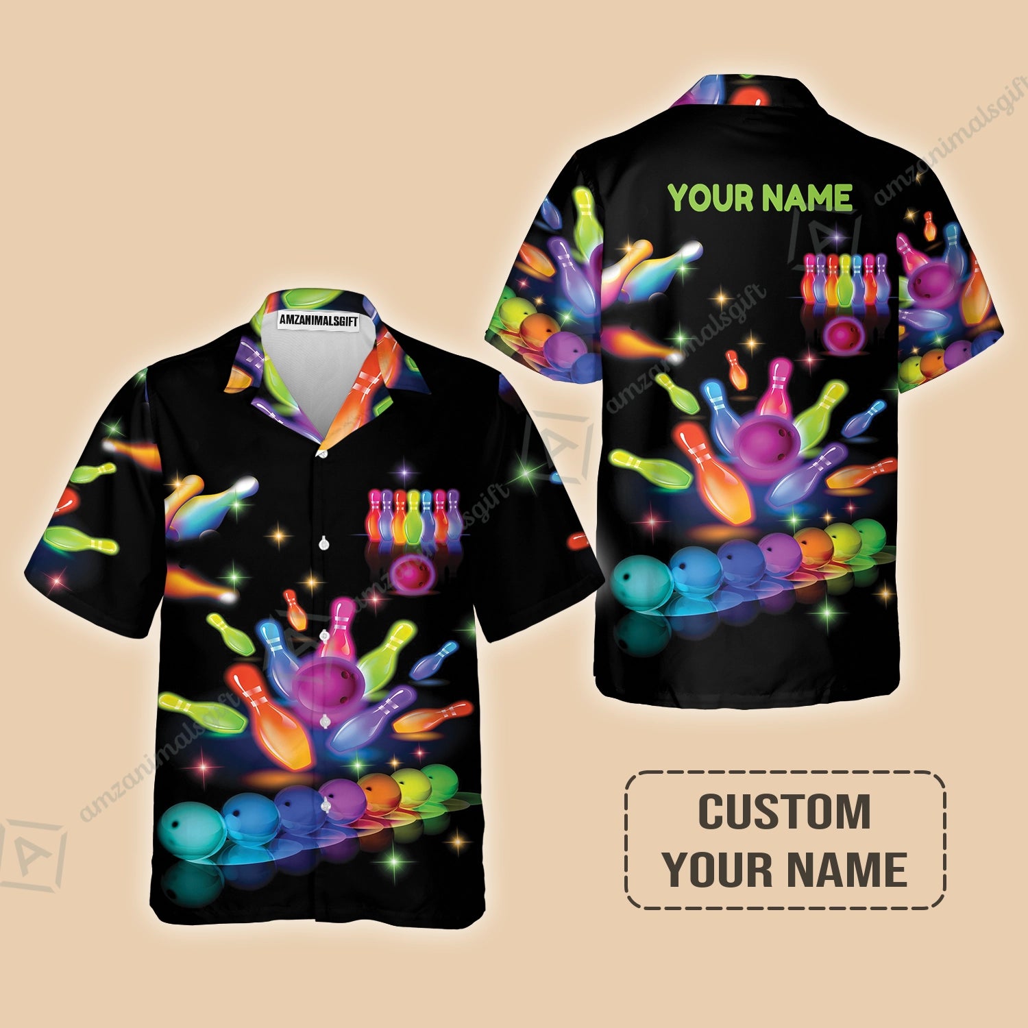 Bowling Hawaiian Shirt With Custom Name, Colorful Bowling Pattern Shirt For Men And Women, Perfect Outfits For Bowling Lovers, Bowlers