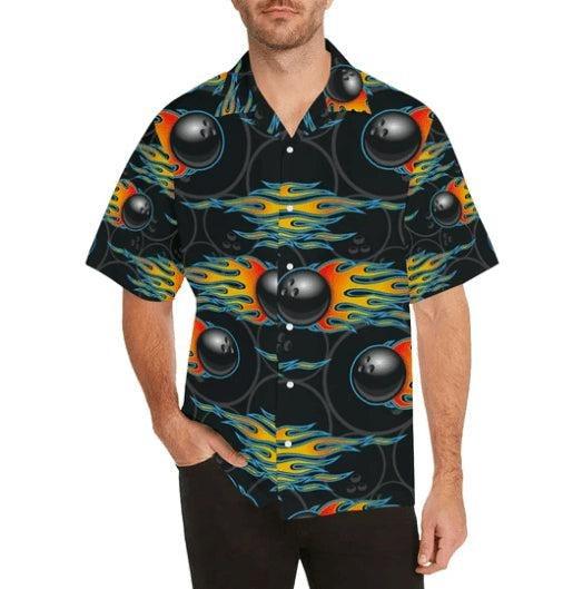 Bowling Hawaiian Shirt, Fire Bowling Black Aloha Hawaiian Shirts For Men and Women - Gift For Bowling Lovers, Friend, Family - Amzanimalsgift