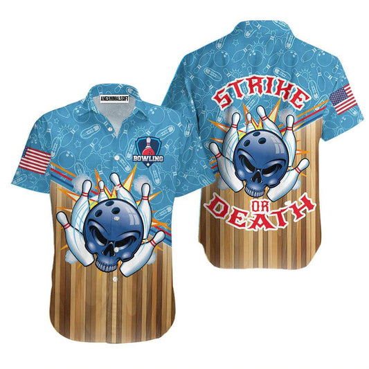 Bowling Hawaiian Shirt, Funny Bowling Skull Strike Or Death Aloha Hawaiian Shirts For Men and Women - Gift For Bowling Lovers, Friend, Family - Amzanimalsgift