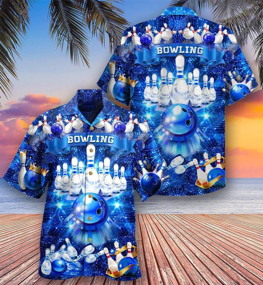 Bowling Hawaiian Shirt, King's Bowling Hawaiian Shirt, Blue Bowling Roll Shirt For Men - Perfect Gift For Bowling Lovers, Bowlers - Amzanimalsgift