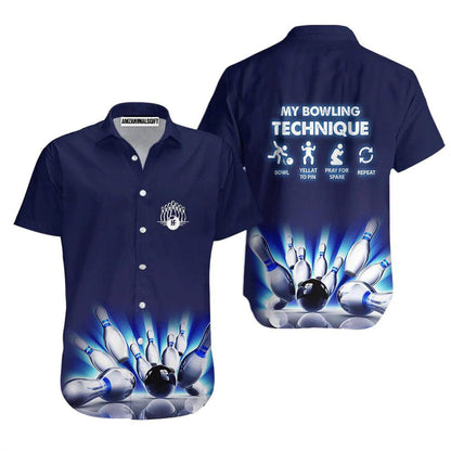 Bowling Hawaiian Shirt, My Bowling Technique Dark Blue Aloha Hawaiian Shirts For Men and Women - Gift For Bowling Lovers, Friend, Family - Amzanimalsgift