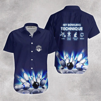 Bowling Hawaiian Shirt, My Bowling Technique Dark Blue Aloha Hawaiian Shirts For Men and Women - Gift For Bowling Lovers, Friend, Family - Amzanimalsgift