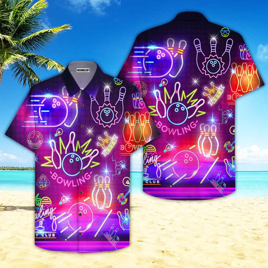 Bowling Hawaiian Shirt, Neon Bowling Club Aloha Hawaiian Shirts For Men and Women - Gift For Bowling Lovers, Friend, Family - Amzanimalsgift