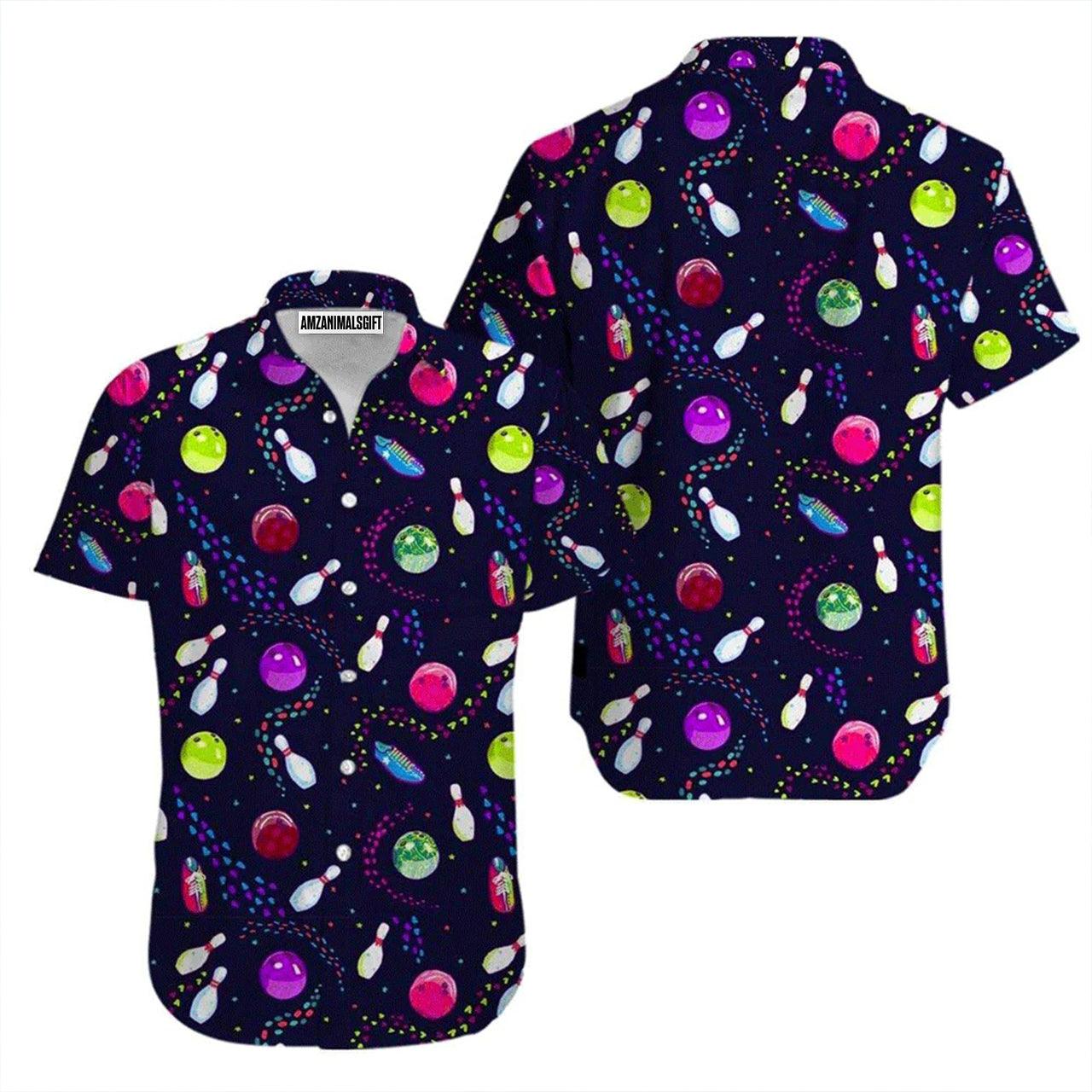 Bowling Hawaiian Shirt, Order Bowling Galaxy Black Aloha Hawaiian Shirts For Men and Women - Gift For Bowling Lovers, Friend, Family - Amzanimalsgift