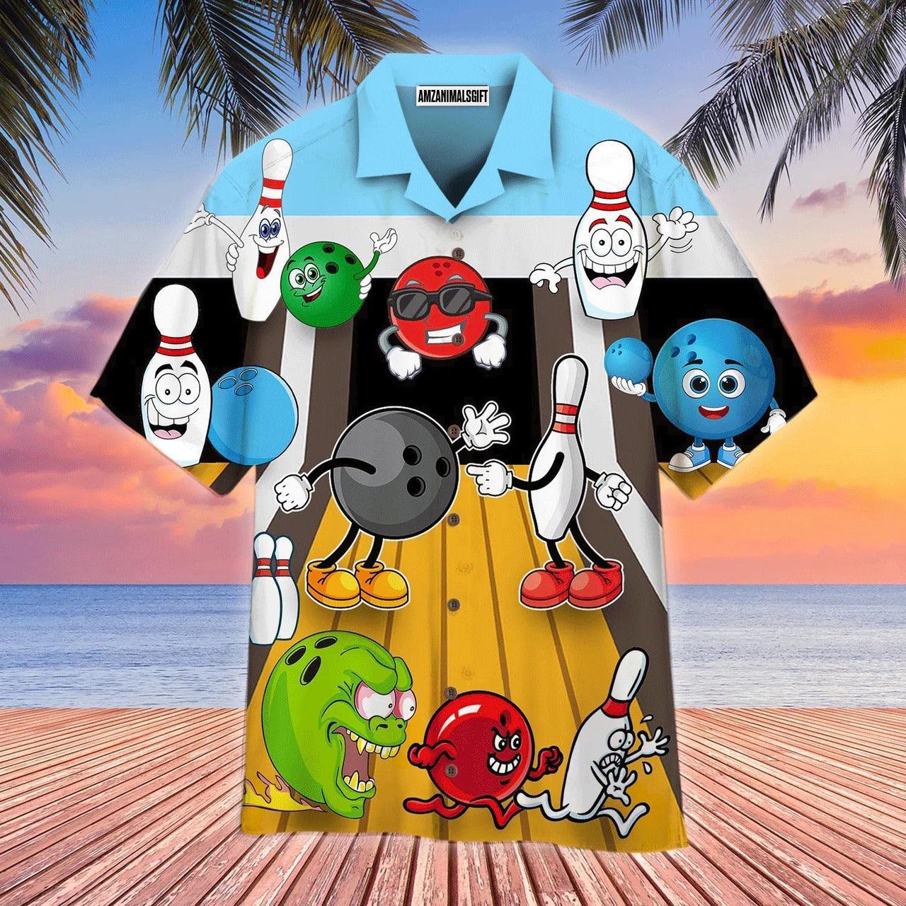 Bowling Hawaiian Shirt, Rolling Comic Bowling With My Homies Aloha Hawaiian Shirts For Men and Women - Gift For Bowling Lovers, Friend, Family - Amzanimalsgift