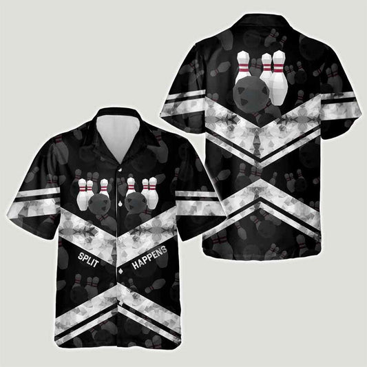 Bowling Hawaiian Shirt, Split Happens Bowling Black Hawaiian Shirts For Men and Women - Gift For Bowling Lovers, Friend, Family - Amzanimalsgift