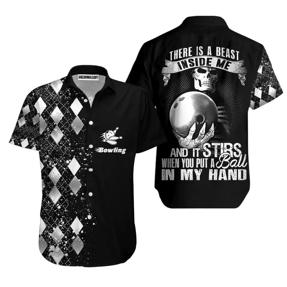 Bowling Hawaiian Shirt, There Is A Beast Inside Me Silver Bowling Black And White Aloha Hawaiian Shirts For Men and Women - Gift For Bowling Lovers, Friend, Family - Amzanimalsgift