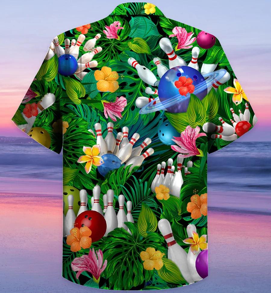 Bowling Hawaiian Shirt, Tropical Floral Tropical Leaves Hawaiian Shirt, Bowling Roll Aloha Shirt For Men - Perfect Gift For Bowling Lovers, Bowlers - Amzanimalsgift