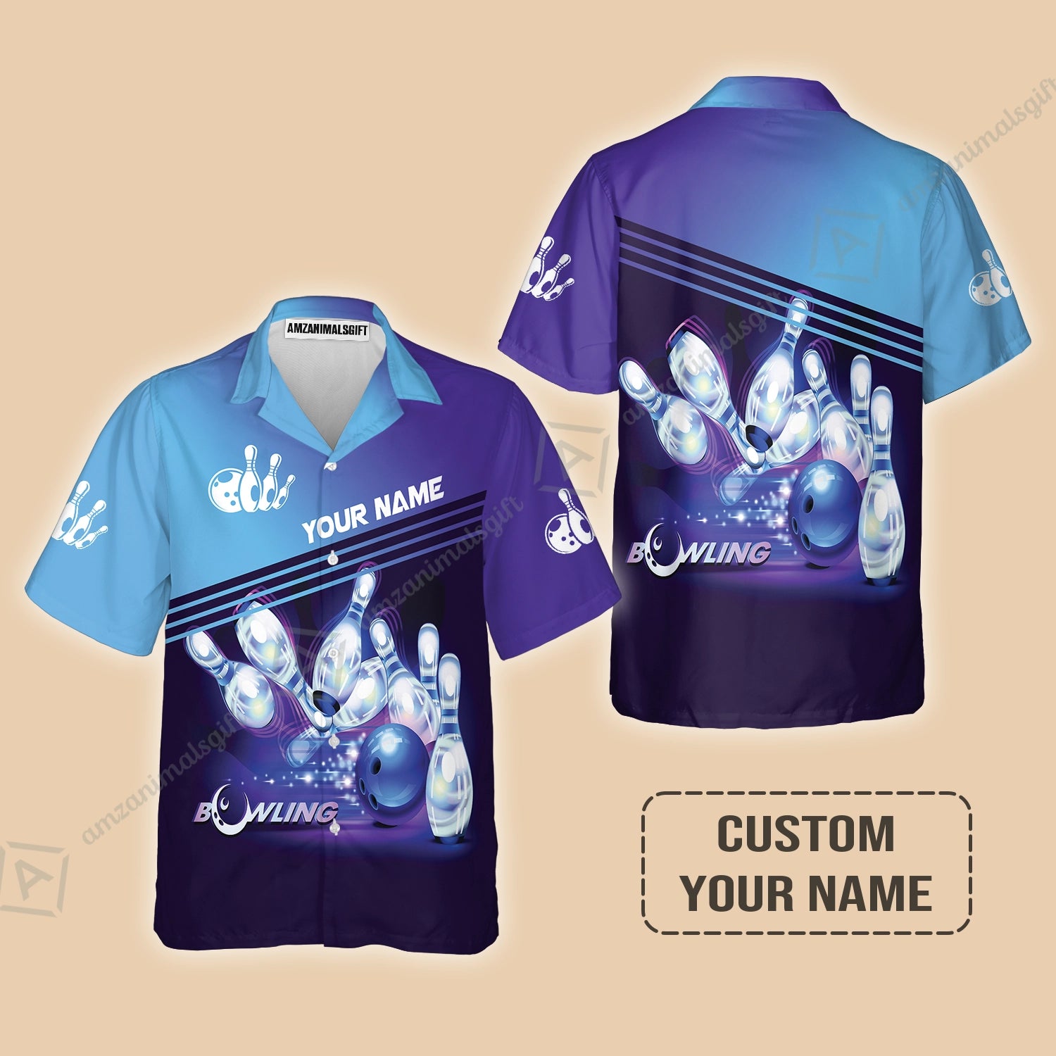 Bowling Hawaiian Shirt With Custom Name, Personalized Blue Bowling Shirt Uniform Players, Perfect Outfits For Bowling Lovers, Bowlers