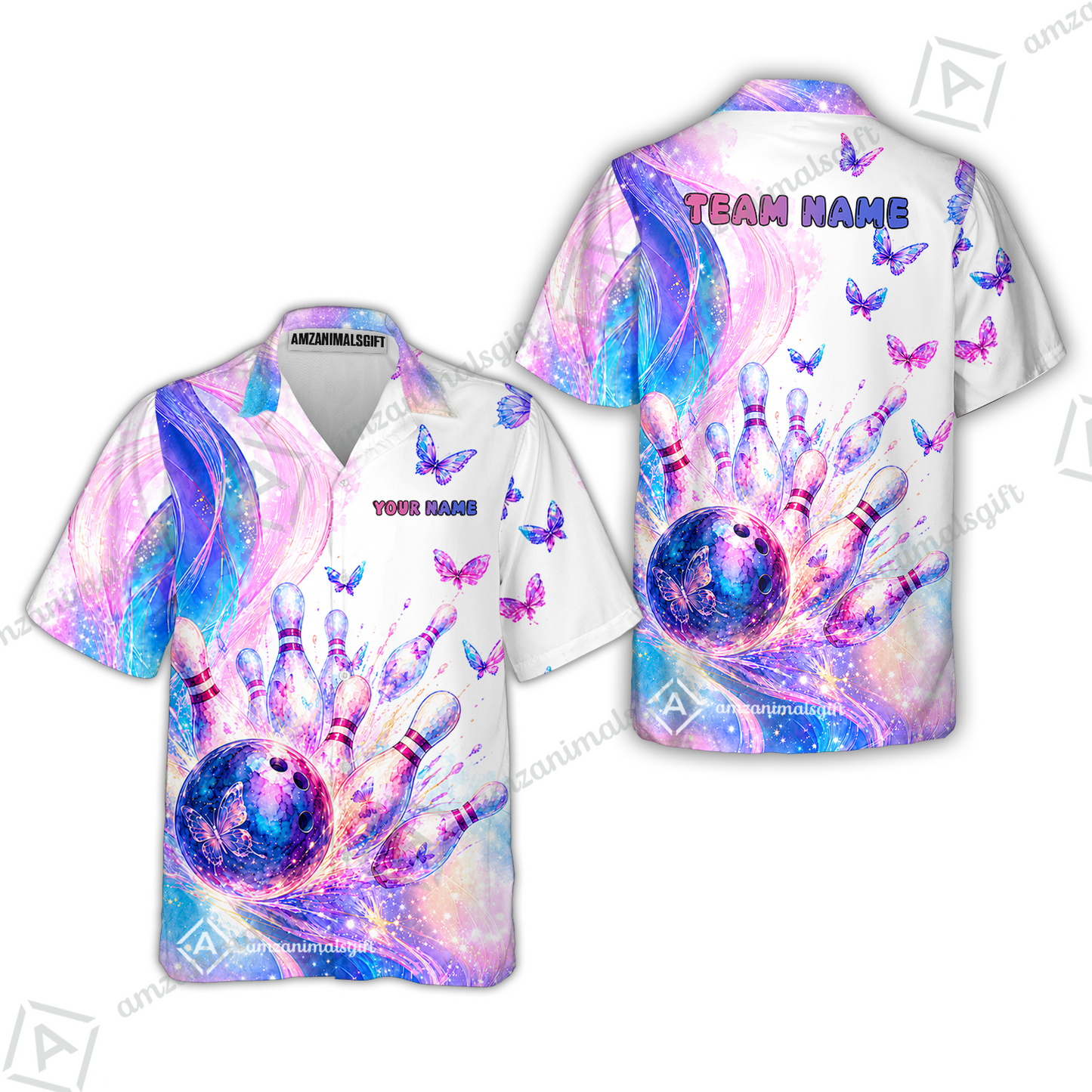 Custom Bowling Jersey Polo Shirt, Bowling Dart Butterfly, Personalize Name and Team Name