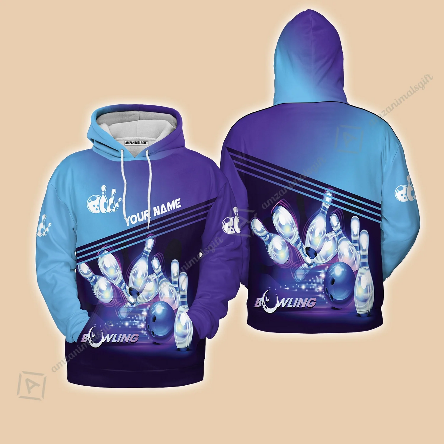 Bowling Hoodie With Custom Name, Personalized Blue Bowling Apparel Uniform Players, Perfect Outfits For Bowling Lovers, Bowlers