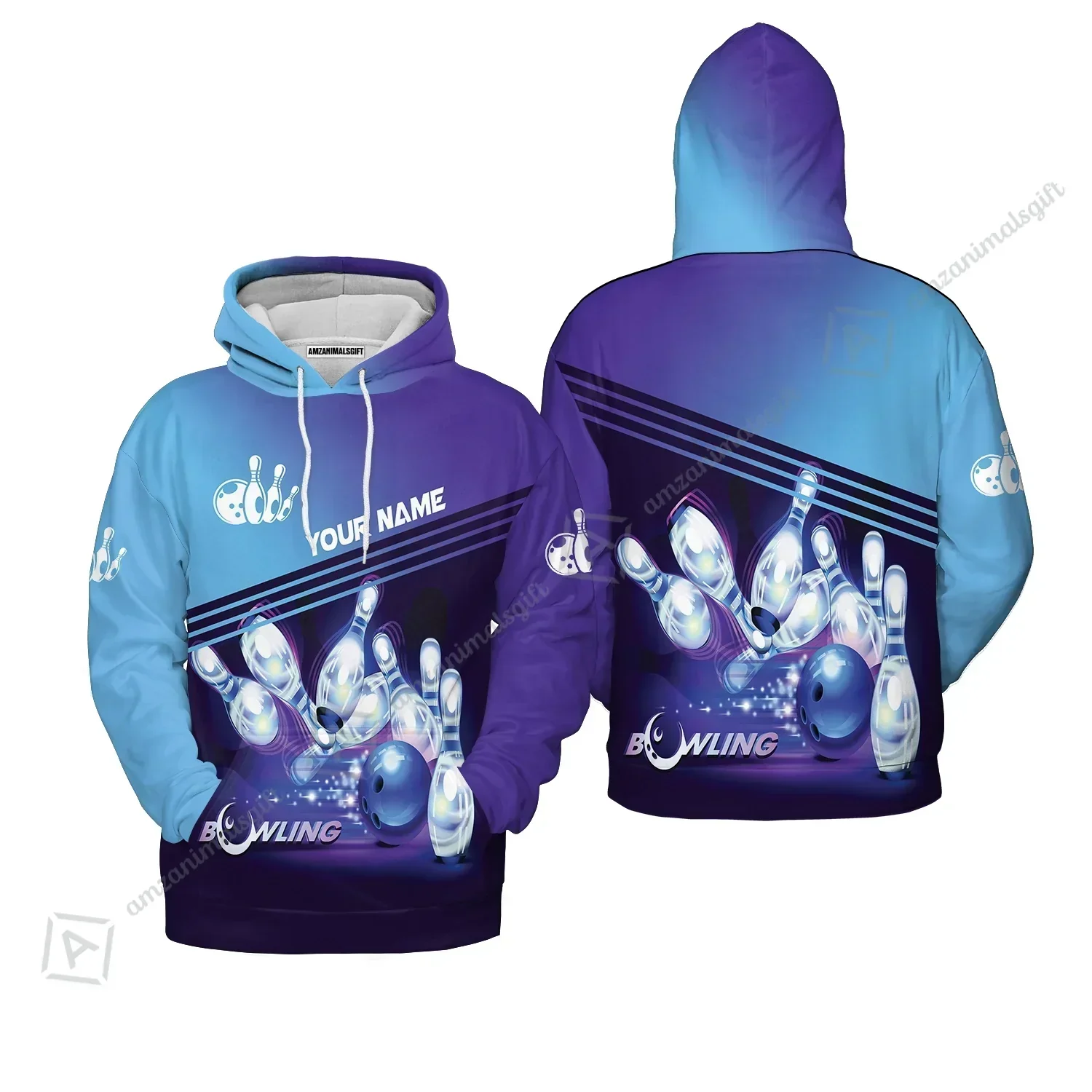 Bowling Hoodie With Custom Name, Personalized Blue Bowling Apparel Uniform Players, Perfect Outfits For Bowling Lovers, Bowlers