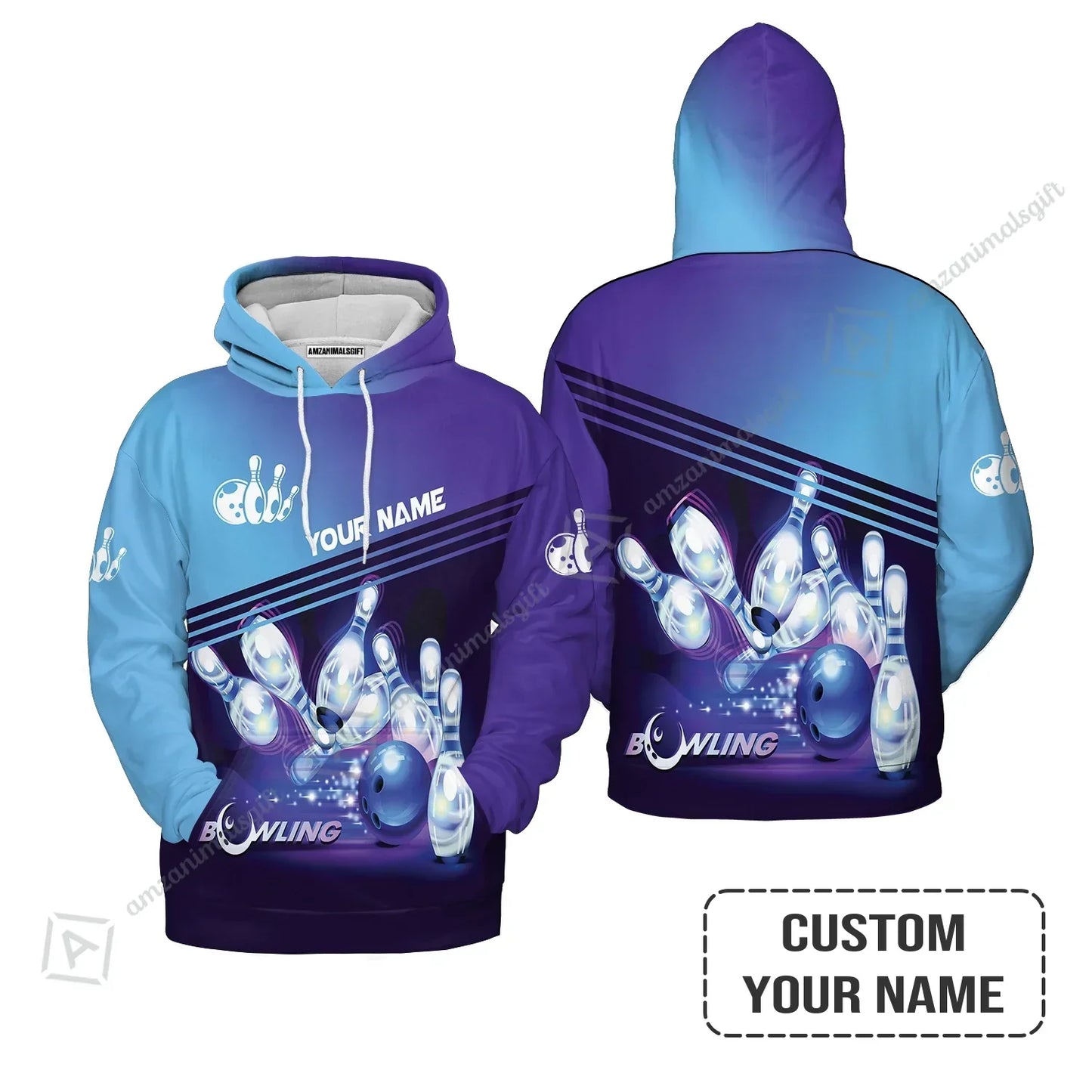 Bowling Hawaiian Shirt With Custom Name, Personalized Blue Bowling Shirt Uniform Players, Perfect Outfits For Bowling Lovers, Bowlers