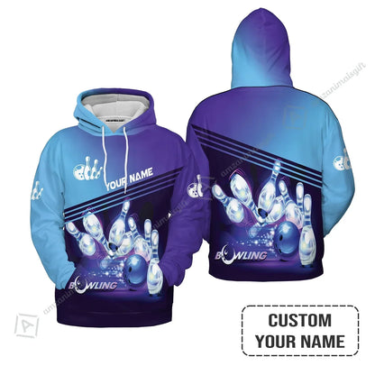Bowling Hawaiian Shirt With Custom Name, Personalized Blue Bowling Shirt Uniform Players, Perfect Outfits For Bowling Lovers, Bowlers