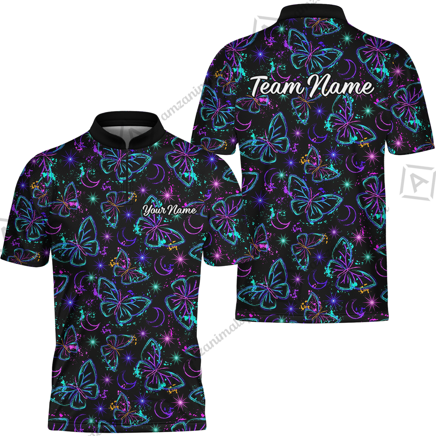 Custom Bowling Jersey Polo Shirt, Butterfly Moon Bowling, Custom Bowling Jersey Team Shirt For Players With Name & Team Name