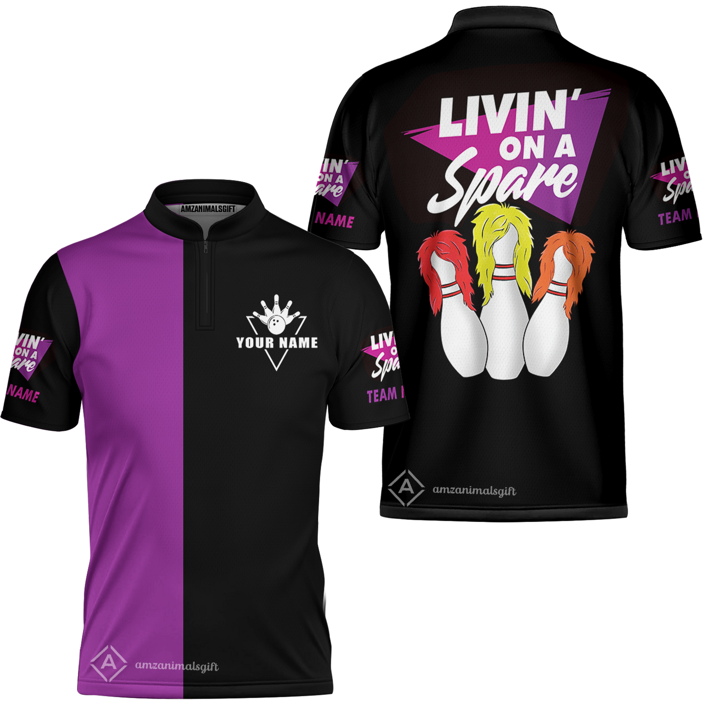 Customized Bowling Team Bowling Jersey Shirt, Bowling Livin' On A Spare Personalized Bowling Jersey Shirt Uniform For Bowlers