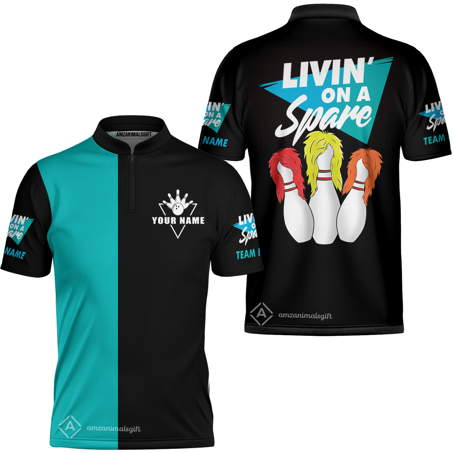 Customized Bowling Team Bowling Jersey Shirt, Bowling Livin' On A Spare Personalized Bowling Jersey Shirt Uniform For Bowlers