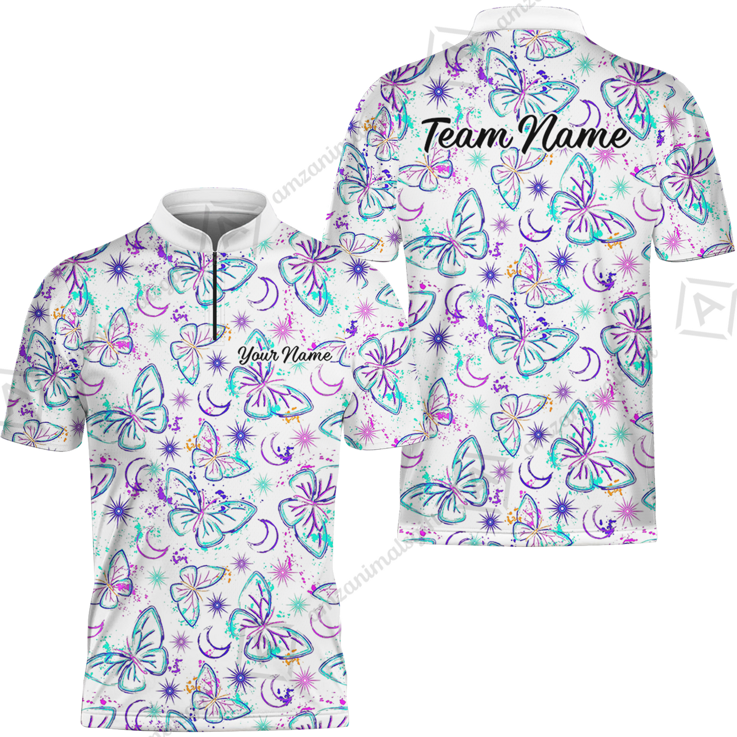 Custom Bowling Jersey Polo Shirt, Butterfly Moon Bowling, Custom Bowling Jersey Team Shirt For Players With Name & Team Name