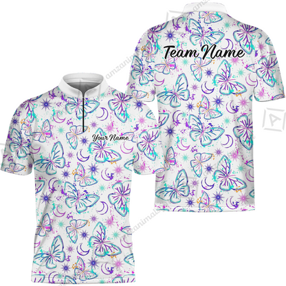 Custom Bowling Jersey Polo Shirt, Butterfly Moon Bowling, Custom Bowling Jersey Team Shirt For Players With Name & Team Name