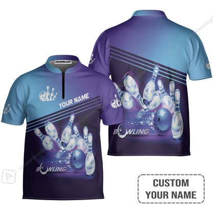 Bowling Women Polo Shirt With Custom Name, Personalized Blue Bowling Shirt Uniform Player, Best Gifts For Kids, Bowling Lovers, Bowlers