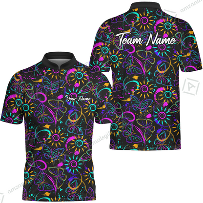 Custom Bowling Jersey Polo Shirt, Colorful Butterfly Bowling, Custom Bowling Jersey Team Shirt For Players With Name & Team Name
