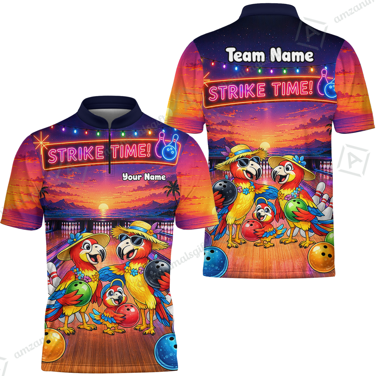 Custom Bowling Jersey Polo Shirt, Parrot Family, Custom Bowling Jersey Team Shirt For Players With Name and Team Name