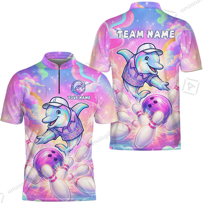 Custom Bowling Jersey Polo Shirt, Dolphin In Galaxy, Custom Bowling Jersey Team Shirt For Players With Name and Team Name