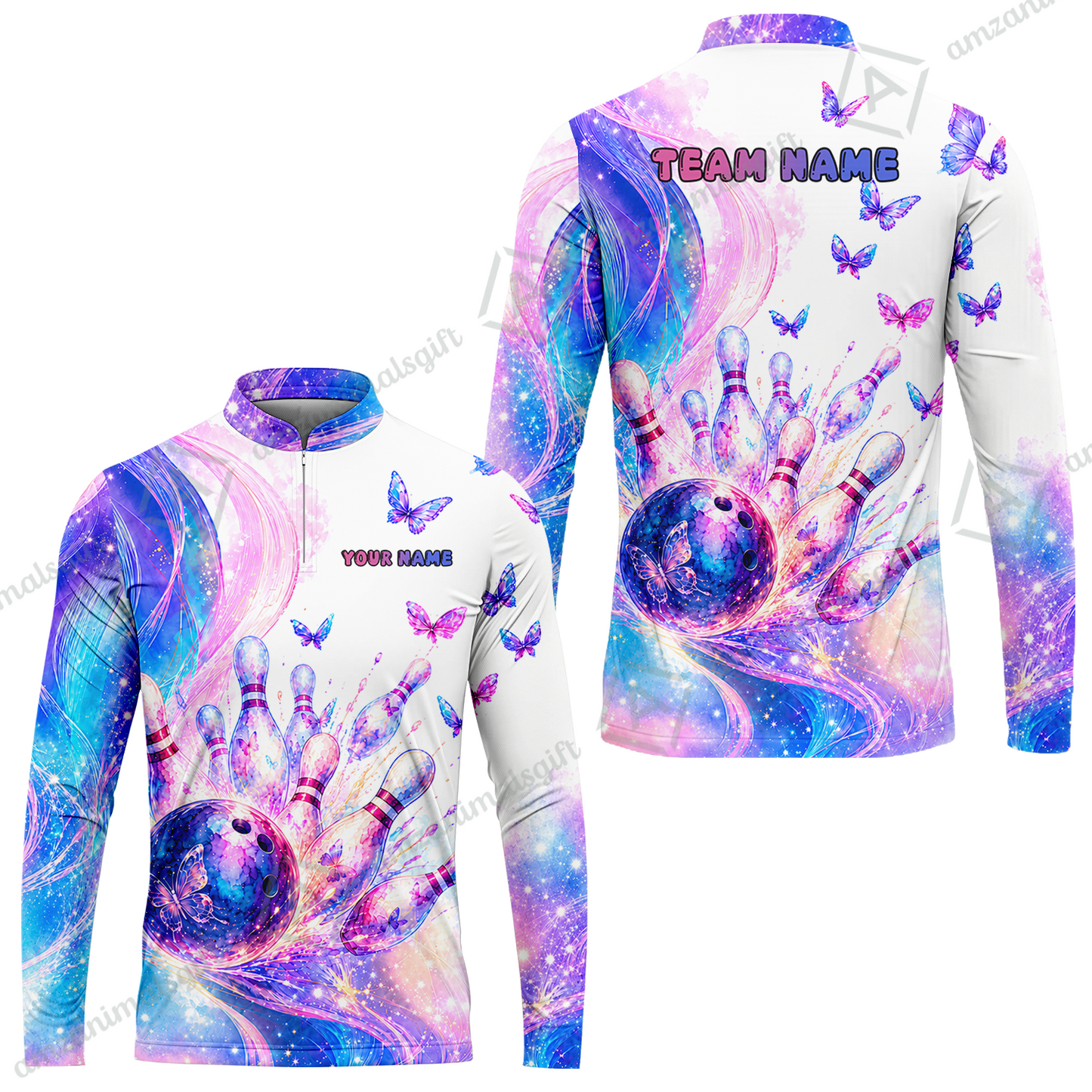 Custom Bowling Jersey Polo Shirt, Bowling Dart Butterfly, Personalize Name and Team Name