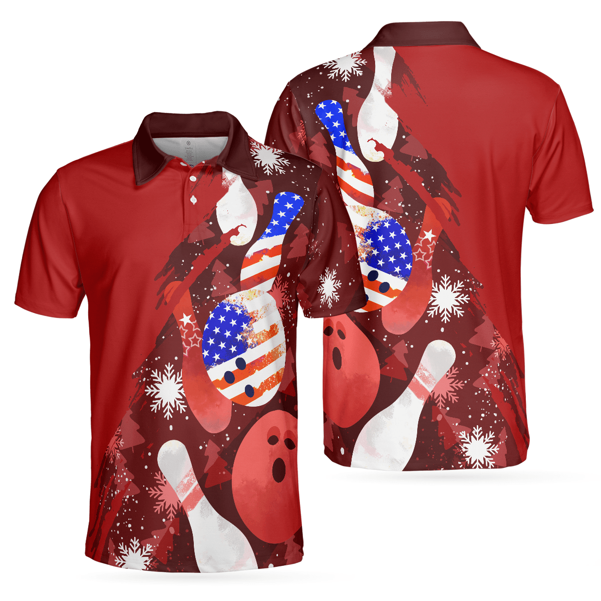 Bowling Men Polo Shirt - American Flag Christmas, Bowling Ball and Pins Bowling Polo Shirt For Men - Gift For Bowling Lovers, Bowlers - Amzanimalsgift