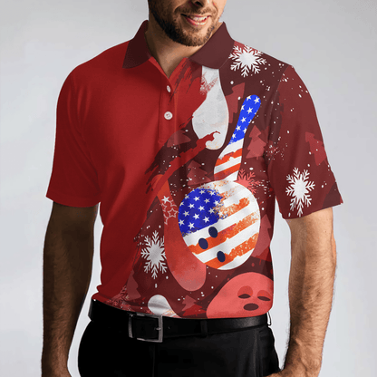 Bowling Men Polo Shirt - American Flag Christmas, Bowling Ball and Pins Bowling Polo Shirt For Men - Gift For Bowling Lovers, Bowlers - Amzanimalsgift