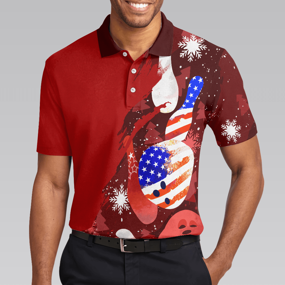 Bowling Men Polo Shirt - American Flag Christmas, Bowling Ball and Pins Bowling Polo Shirt For Men - Gift For Bowling Lovers, Bowlers - Amzanimalsgift