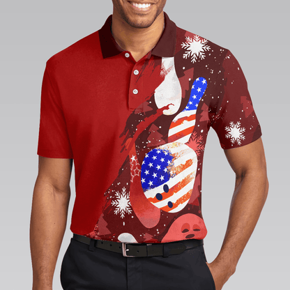 Bowling Men Polo Shirt - American Flag Christmas, Bowling Ball and Pins Bowling Polo Shirt For Men - Gift For Bowling Lovers, Bowlers - Amzanimalsgift