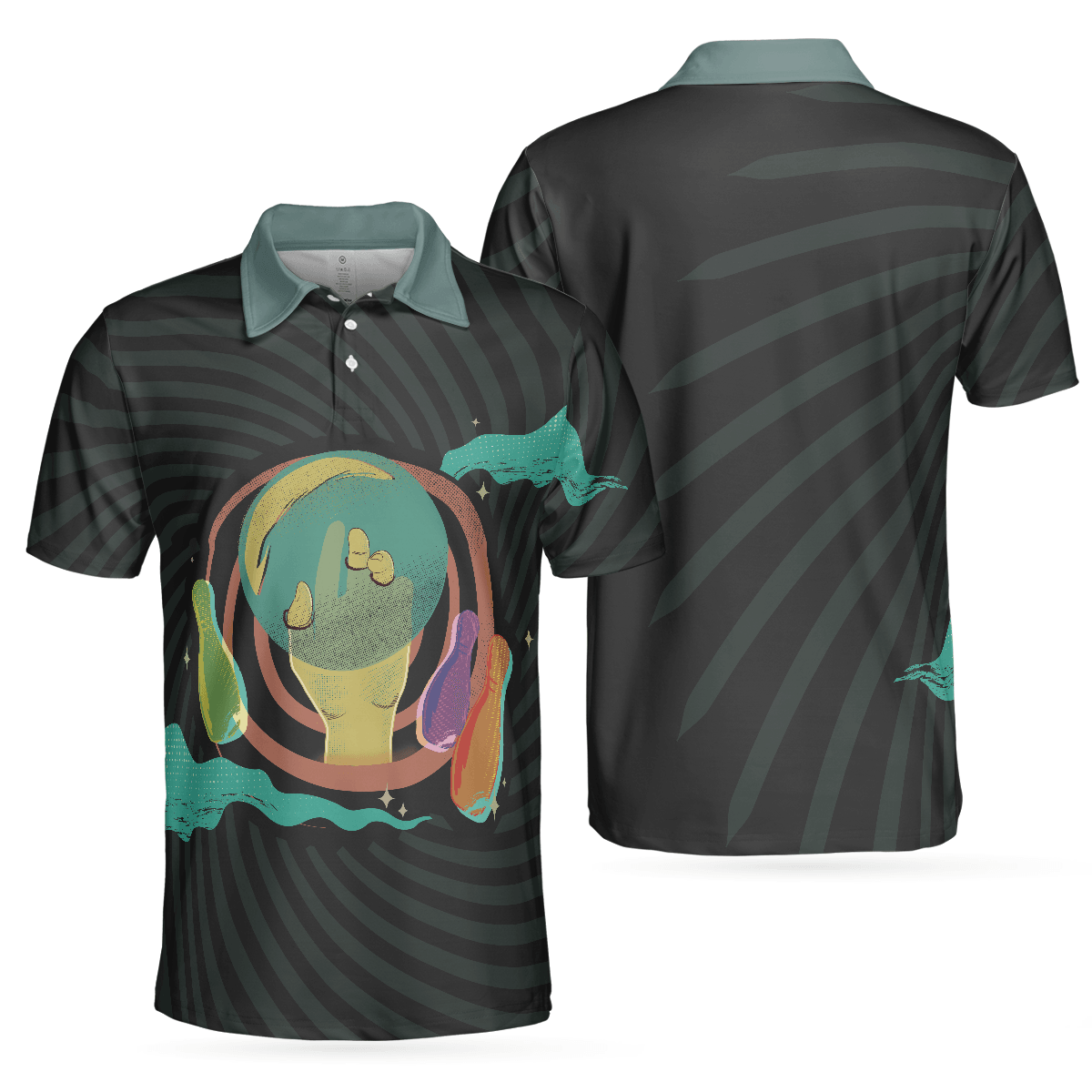 Bowling Men Polo Shirt - Artistic Bowling Transparent Bowling Polo Shirt For Men - Perfect Gift For Friend, Family, Bowling Lovers - Amzanimalsgift