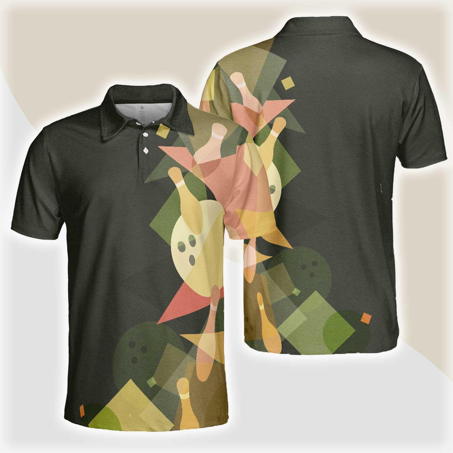 Bowling Men Polo Shirt - Artistic Colorful Bowling Polo Shirt For Men - Perfect Gift For Friend, Family, Bowling Lovers - Amzanimalsgift