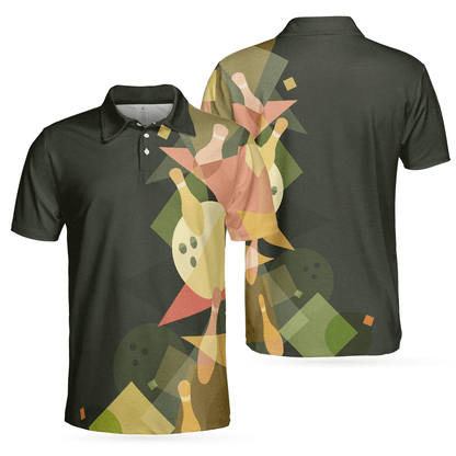 Bowling Men Polo Shirt - Artistic Colorful Bowling Polo Shirt For Men - Perfect Gift For Friend, Family, Bowling Lovers - Amzanimalsgift