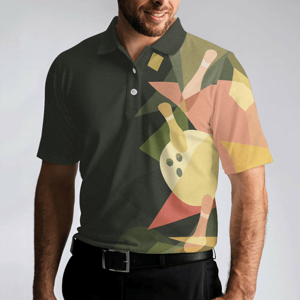 Bowling Men Polo Shirt - Artistic Colorful Bowling Polo Shirt For Men - Perfect Gift For Friend, Family, Bowling Lovers - Amzanimalsgift