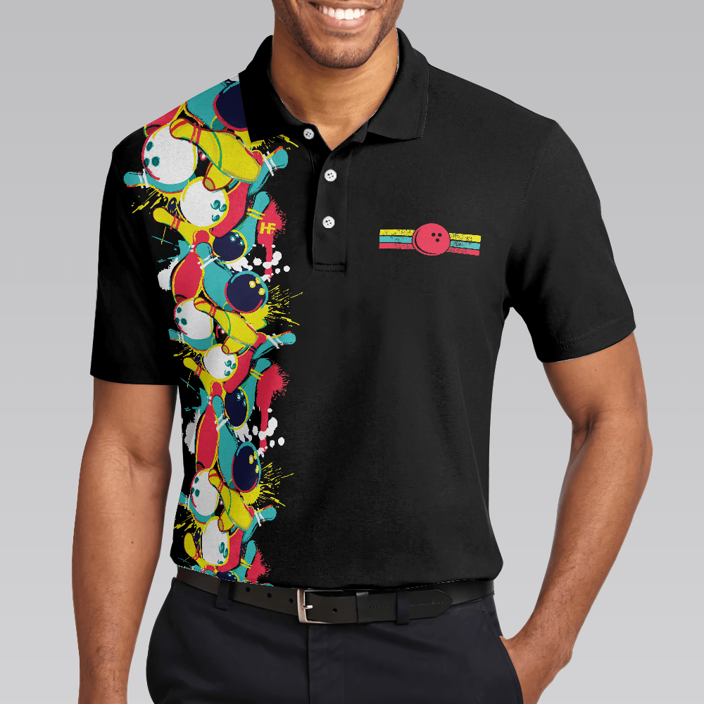 Bowling Men Polo Shirt - Black Bowling Pattern, Grab Your Balls Bowling Polo Shirt For Men - Perfect Gift For Friend, Family, Bowling Lovers - Amzanimalsgift