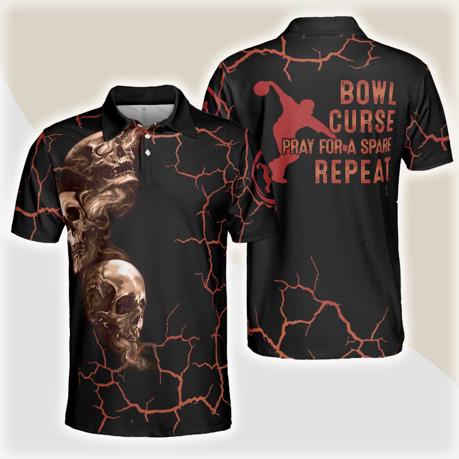 Bowling Men Polo Shirt - Bowl Curse Polo Shirt, Skull Bowling, Spooky Halloween Bowling Polo Shirt - Gift For Friend, Family, Bowling Lovers - Amzanimalsgift
