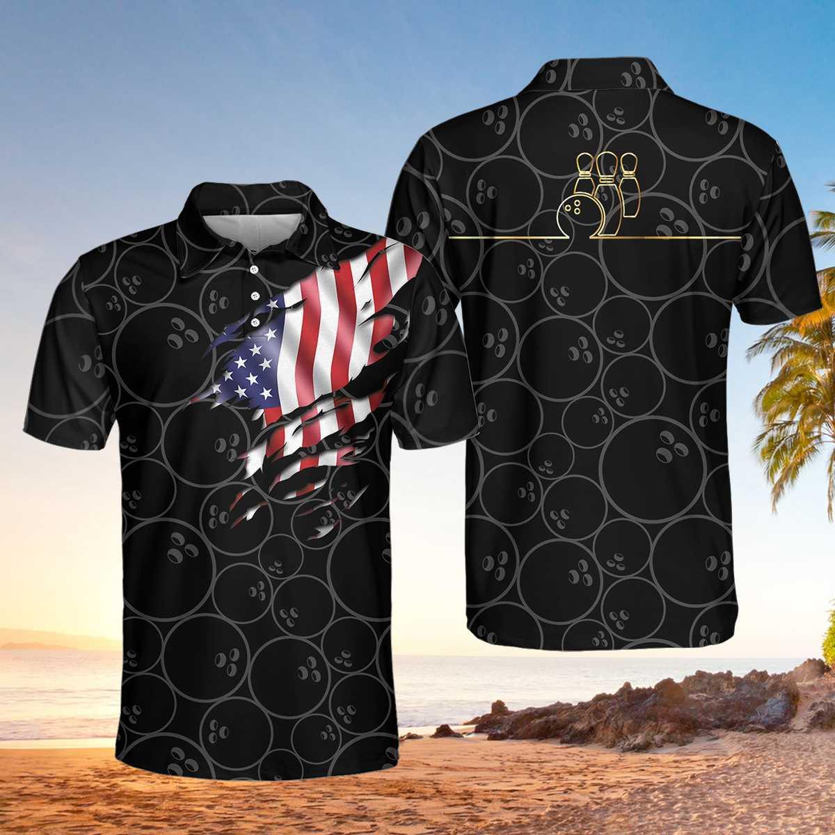 Bowling Men Polo Shirt - Bowling American Flag Polo Shirt, Pattern USA Flag Bowling Polo Shirt - Gift For Friend, Family, Bowling Lovers - Amzanimalsgift