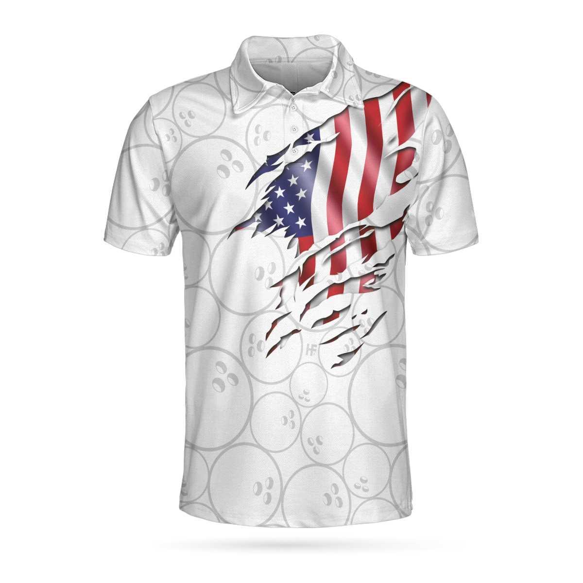 Bowling Men Polo Shirt - Bowling American Flag White Background Polo Shirt, American Flag Bowling Polo Shirt - Gift For Friend, Family, Bowling Lovers - Amzanimalsgift